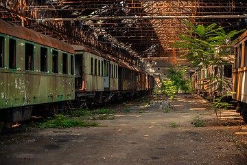 Image showing Cargo trains in old train depot