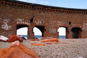 Image showing Brick building on the sand