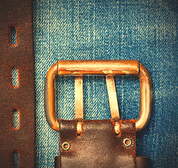 Image showing Aged leather belt with a buckle