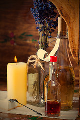 Image showing Vintage still life with pharmacy vials