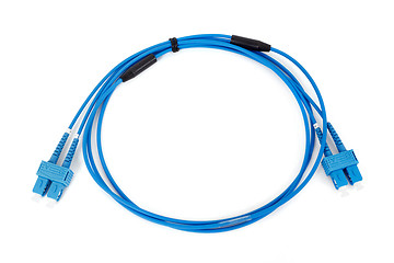 Image showing blue fiber optic duplex SC connector patchcord