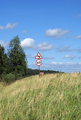 Image showing Road sign on the field