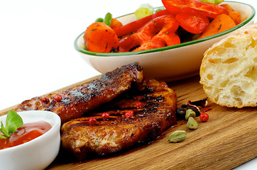 Image showing Roasted Steaks and Vegetables