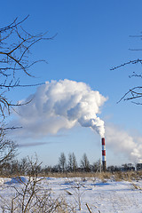 Image showing White emissions to atmosphere from power plant chimney