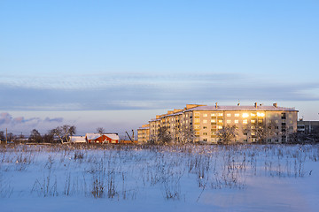 Image showing Winter cityscape, modern and old houses