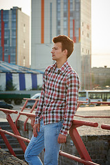 Image showing Handsome man outdoors over urban background