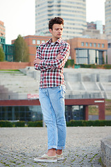 Image showing Handsome man outdoors over urban background