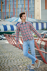 Image showing Handsome man outdoors over urban background