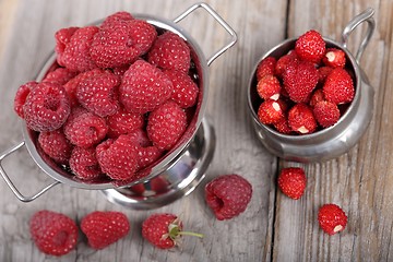 Image showing Raspberries and Strawberries