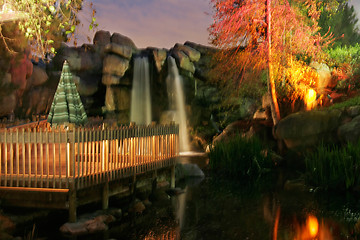 Image showing Night and moonlit waterfall