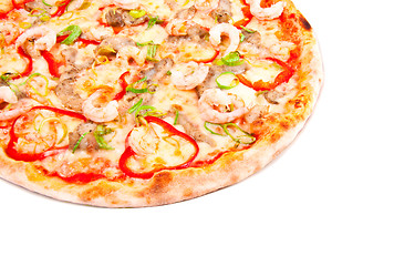 Image showing pizza with shrimps isolated