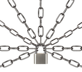 Image showing The padlock and chains isolated