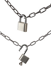 Image showing Key lock locked and opened with a chain