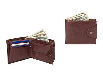 Image showing brown leather wallets with money