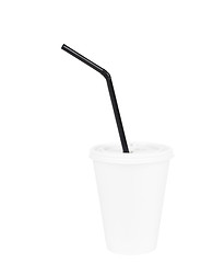 Image showing White paper cup and black drinking straw