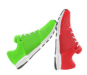 Image showing red and green womens sport shoes