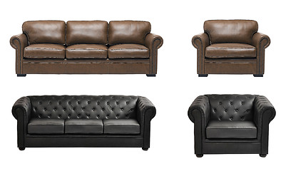 Image showing Nice and luxury leather sofa with armchair