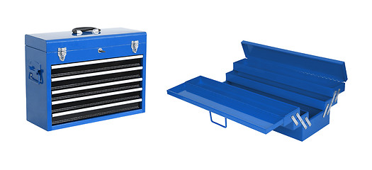 Image showing blue toolboxes isolated on white