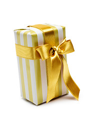 Image showing Gift box in gold duo tone with golden satin ribbon