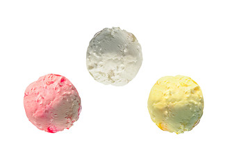 Image showing Three isolated scoops of ice cream from side