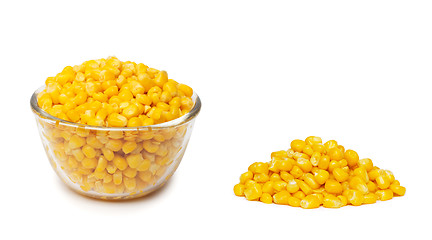 Image showing Canned corn in bowl isolated on white