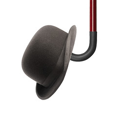 Image showing walking stick and black bowler cap