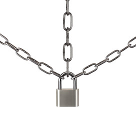 Image showing The padlock and chains isolated