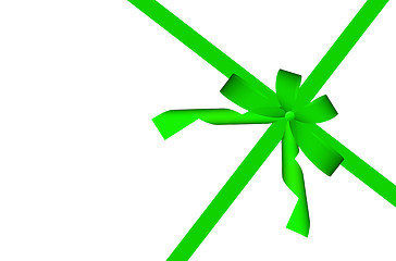 Image showing Gift green ribbon and bow isolated on white