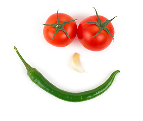 Image showing Chili pepper, garlic and tomatos isolated