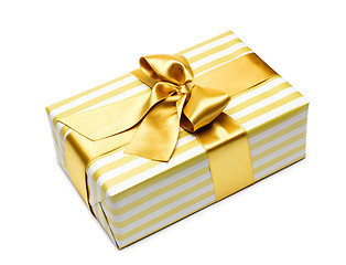 Image showing Gift box in gold duo tone with golden satin ribbon