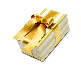 Image showing Gift box in gold duo tone with golden satin ribbon