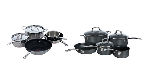 Image showing set of stainless steel pots and pans