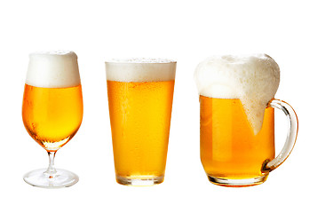 Image showing set with different glasses of beer on white