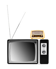 Image showing vintage radio on tv isolated