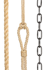 Image showing collection of chain and ropes on white background