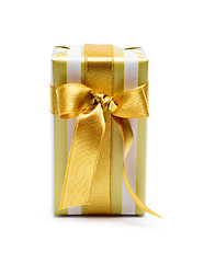 Image showing Gift box in gold duo tone with golden satin ribbon