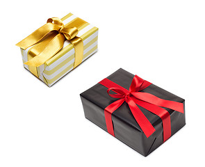 Image showing Gift box in gold duo tone with golden satin ribbon
