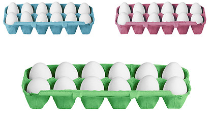 Image showing carton boxes with eggs isolated on the white background