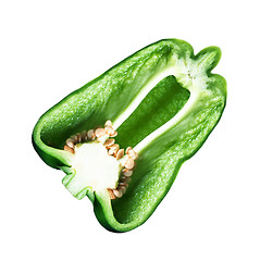 Image showing Cut Green Bell Pepper with Seeds Isolated