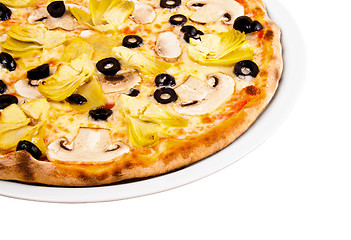 Image showing Pizza with olives and mushrooms