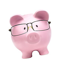 Image showing piggy bank with glasses in isolated