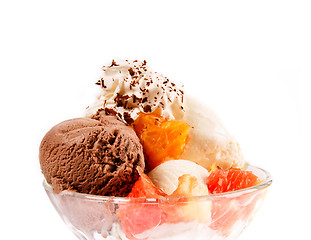 Image showing Ice Cream in bowl with fruits