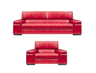 Image showing red leather sofa with armchair isolated