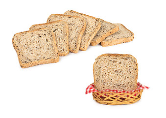 Image showing Basket with bread isolated on white.