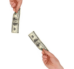 Image showing man's hand holding a one hundred dollar bill
