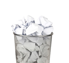 Image showing Metal trash bin for paper isolated on white