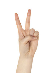 Image showing Hand with two fingers up in the peace or victory symbol