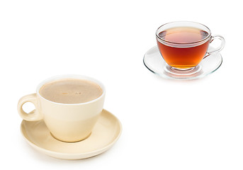 Image showing small white cup of cappuccino coffee with tea