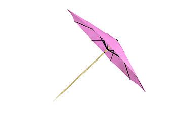 Image showing purple beach umbrella isolated on white background