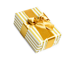 Image showing Gift box in gold duo tone with golden satin